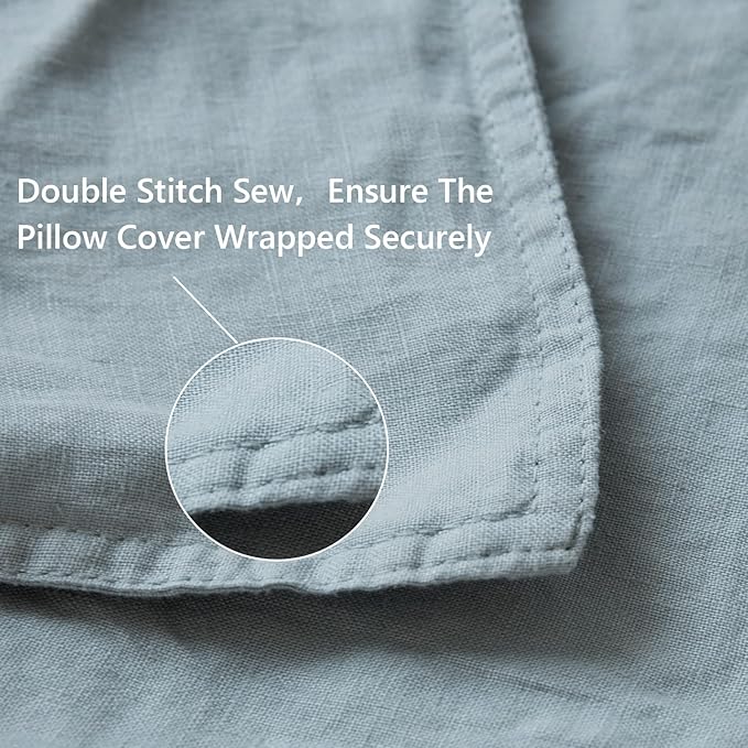 Simple&Opulence 100% Linen Pillowcases Basic Style Solid Color Set of 2, King Size Stone Washed Flax Pillow Cover Envelope Closure (20''x40'', Dusty Blue)