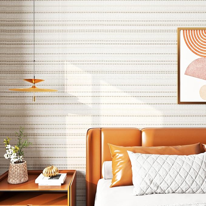 FunStick 24"x200" Grasscloth Peel and Stick Wallpaper Textured Beige Linen Fabric Wallpaper Stick and Peel Waterproof Self Adhesive Faux Grasscloth Contact Paper for Cabinets Room Walls Desk Removable