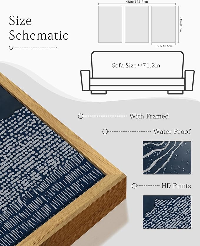 KUVIOKE Navy Blue Abstract Framed Wall Art Modern Neutral Minimalist Wooden Pastel Boho Wall Decor Farmhouse Rustic Art Painting Home Decor 16x24in (Natural Framed)