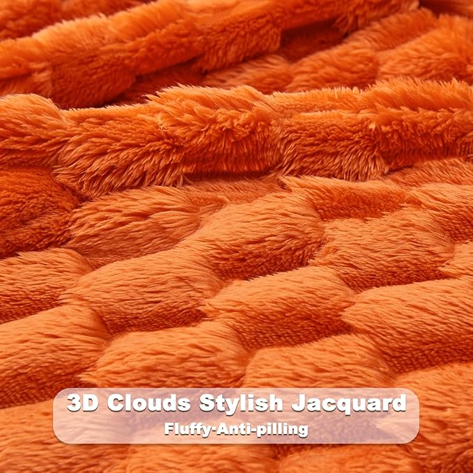 NEWCOSPLAY Super Soft Fall Throw Blanket Orange Premium Silky Flannel Fleece 3D Clouds Stylish Jacquard Lightweight Bed Blanket All Season Use 350GSM (Orange, Throw(50"x60"))
