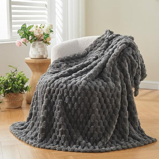 NEWCOSPLAY Super Soft Throw Blanket Grey Premium Silky Flannel Fleece 3D Clouds Stylish Jacquard Lightweight Bed Blanket All Season Use 350GSM (Grey, Throw(50"x60"))