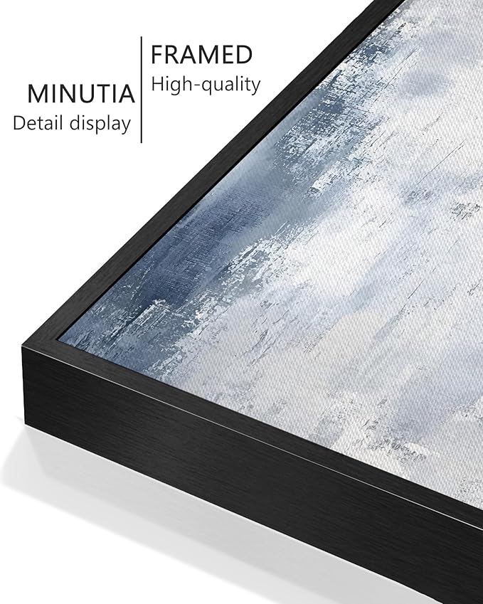 KUVIOKE Navy Blue and Gray Abstract Framed Canvas Wall Art Brush Strokes Block Shape Pastel Wall Decor Modern Minimalist Art Painting Home Decor 12x16in (Black Framed)