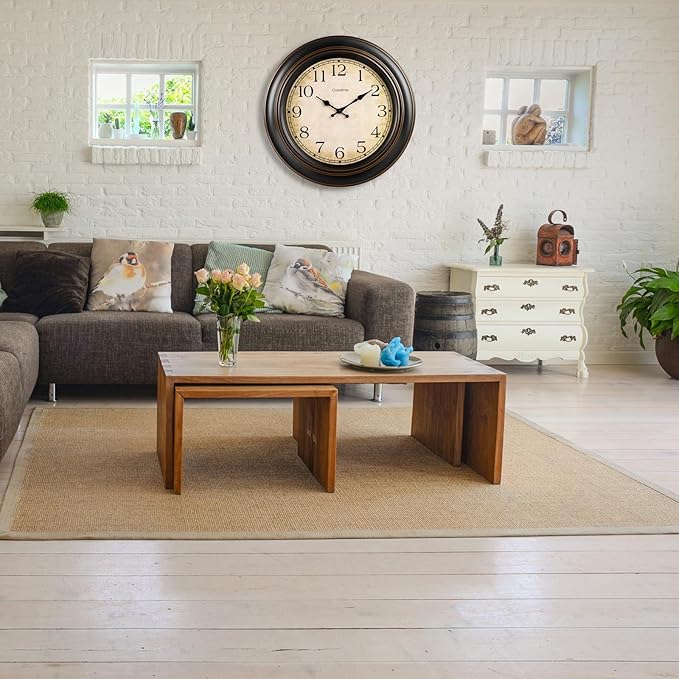 18 Inch Vintage Large Wall Clock for Living Room Decor,Battery Operated Silent Non-Ticking Retro Classic Clocks for Kitchen Fireplace Home Office,House Warming Gifts,Bronze