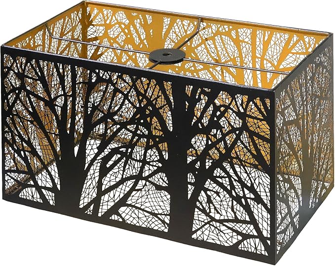 ALUCSET Rectangular Small Lamp Shade with Etched Forest Pattern, Metal Lampshade (12.5+6.8)'' Top and Bottom X 8'' Height, Vintage Replacement Light Cover for Table Floor Lamps