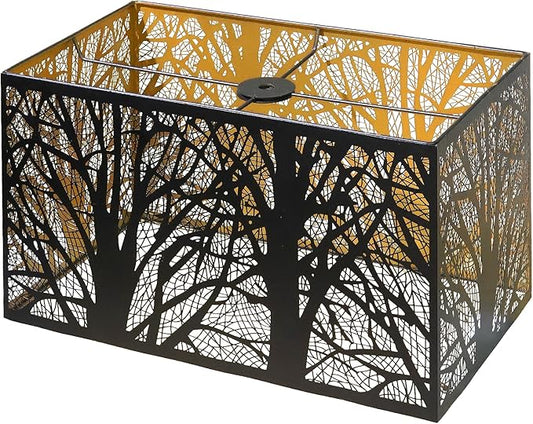 ALUCSET Rectangular Small Lamp Shade with Etched Forest Pattern, Metal Lampshade (12.5+6.8)'' Top and Bottom X 8'' Height, Vintage Replacement Light Cover for Table Floor Lamps