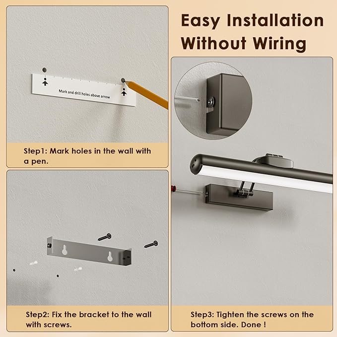 Picture Light for Wall with Remote, Wireless Battery Operated Wall Lights with 3 Colors Dimmable & Timer, 12.6" Rechargeable Metal Wall Sconce for Living Room, Artwork Gallery Display, Black 1Pack