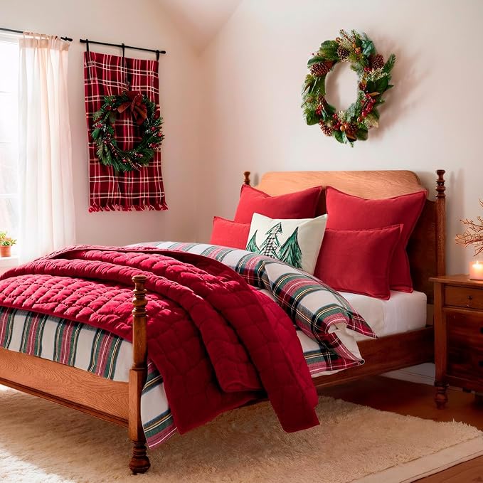 ZWJD Christmas Pillow Covers 24x24 Set of 2 Chenille Throw Red Cushion Covers with Elegant Design Soft and Luxurious Decorative Pillows for Couch, Bed, and Christmas Decor