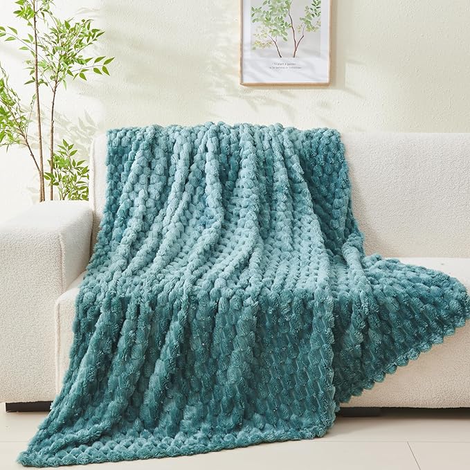 NEWCOSPLAY Super Soft Throw Blanket Light Teal Premium Silky Flannel Fleece 3D Clouds Stylish Jacquard Lightweight Bed Blanket All Season Use 350GSM (Light Teal, Throw(50"x60"))