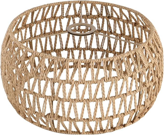 13" Rattan Lamp Shade, Bohemian Handmade Woven Lampshade for Kitchen Island Dining Room Living Room Farmhouse Rattan Hanging Lamp Shade 1 -Pack