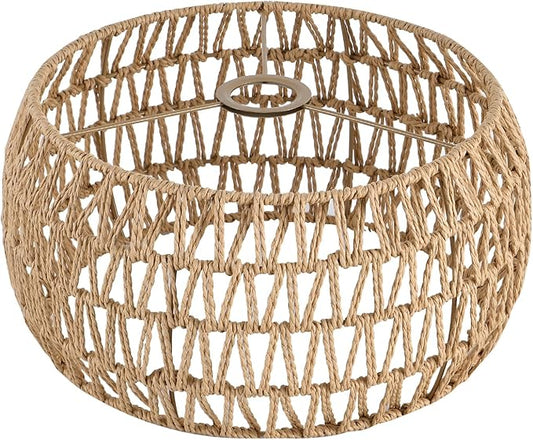 13" Rattan Lamp Shade, Bohemian Handmade Woven Lampshade for Kitchen Island Dining Room Living Room Farmhouse Rattan Hanging Lamp Shade 1 -Pack