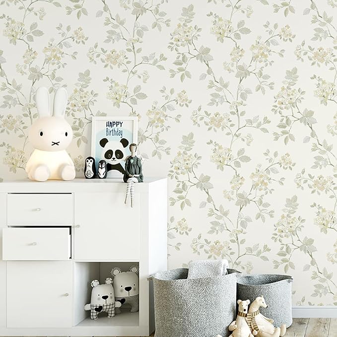 Vinjiasin Wallpaper Peel and Stick Yellow Floral Contact Paper Modern Self Adhesive Removable Beige Flower Leaf Wall Paper for Bathroom Bedroom Living Room 16.1"x 118"