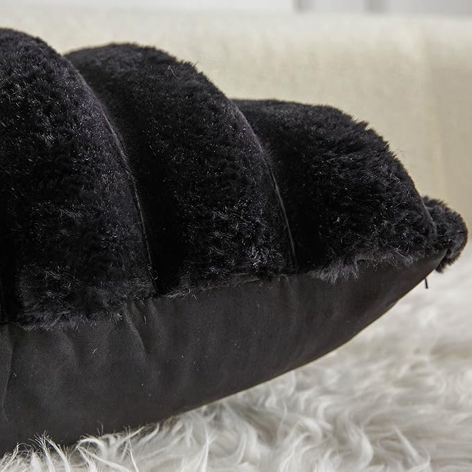 Neelvin Black Faux Fur Cozy Soft Striped Decorative Throw Pillow Covers 20x20 inch Set of 2,Velvet Pillowcase Cushion Case for Sofa Couch