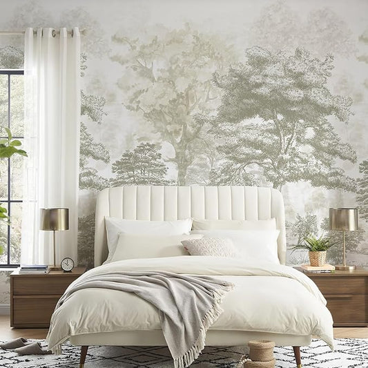 Zeeko Vintage Forest Wall Mural Peel and Stick 144" W x 100" H Canvas Tree Wallpaper Self-Adhesive Large Nature Landscapes Murals Canvas Wall Decor for Bedroom Bathroom
