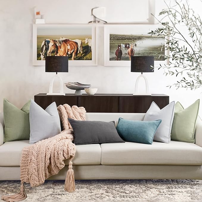 ZWJD Sage Green Pillow Covers 18x18 Set of 2 Chenille Throw Pillow Covers with Elegant Design Soft and Luxurious Decorative Throw Pillows for Couch, Bed, and Home Decor