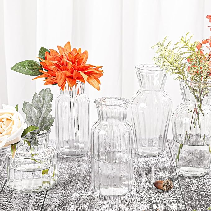 Modern Clear Glass Vase Set - 3Pcs Small Handmade Flower Vases, Decorative Mini Bud Vases for Wedding Reception, Dining Table, and Home Decor - Perfect for Single Stem Flowers