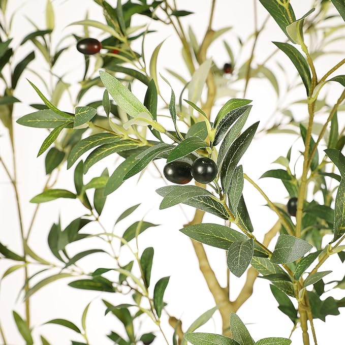 Faux Olive Tree 7FT, Olive Trees Artificial Indoor, Large Fake Tree with Realistic Leaves Branches and Lifelike Fruits for Home Office Living Room Decor