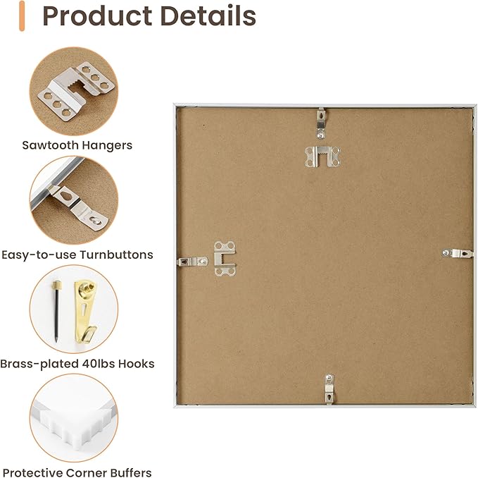 12x12 Metal Picture Frame Silver, 12x12 Durable Thin Aluminum Photo Frames with Removable Mat for 8x8 Photo, Wall Hanging Metal Poster Frame with High Definition Plexiglass, Set of 1