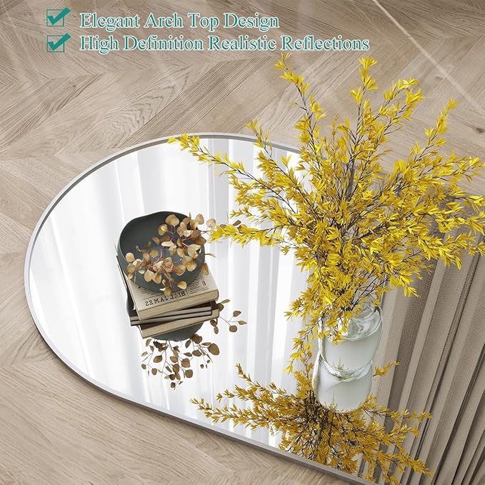 TinyTimes Full Length Mirror, 76''x34'' Full Floor Mirror with Stand, White Arched Wall Mirror with Aluminum Frame, Large Body Mirrors for Bedroom Living Room