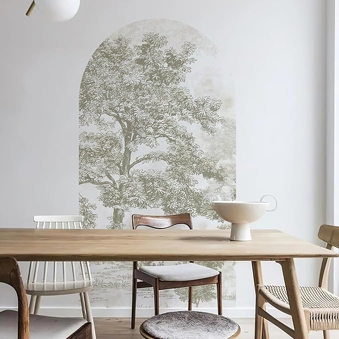 Zeeko Vintage Forest Arch Wall Mural Peel and Stick 31" W x 59" H Beige Tree Wallpaper Self-Adhesive Archway Wall Decals for Bedroom