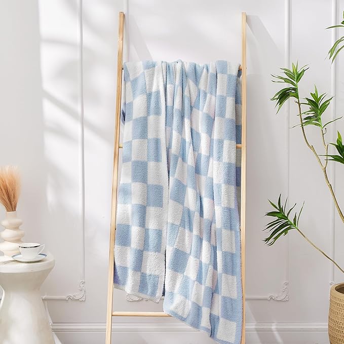 Checkered Throw Blanket Soft & Cozy Blanket for Bed, Couch, and Sofa Lightweight Stylish Versatile Blanket Home Decor for All Seasons Throws Blanket Dusty Blue 50x60 Inches
