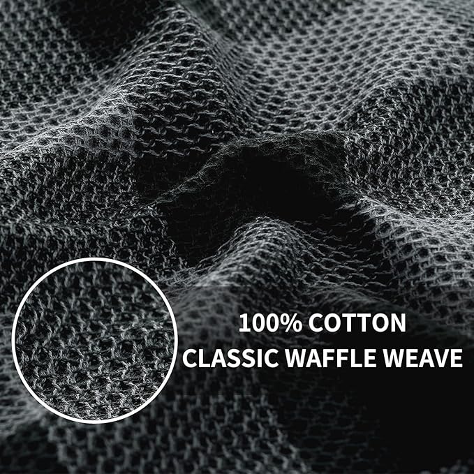 Homaxy 100% Cotton Waffle Weave Check Plaid Kitchen Towels, 13 x 28 Inches, Super Soft and Absorbent Dish Towels for Drying Dishes, 8-Pack, Black & Grey