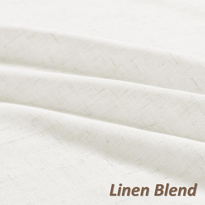 Guken Linen Curtains 72 Inches Long 2 Panel Set Rod Pocket Semi Sheer Dining Room Cozy Bedroom Decor Cotton Look Country Rustic Farmhouse Boho Curtains Beige White, 52x72
