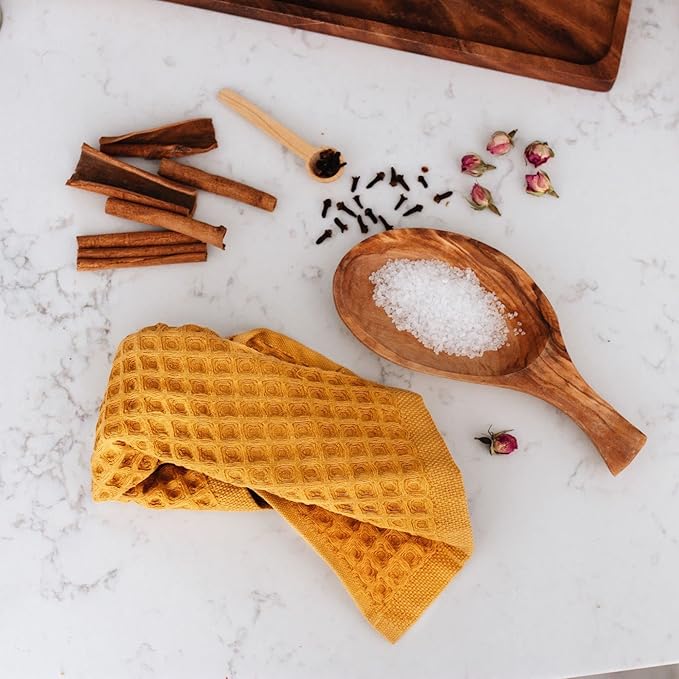 sea me at home Waffle Washcloths Set, 100% Turkish Cotton (Mustard)