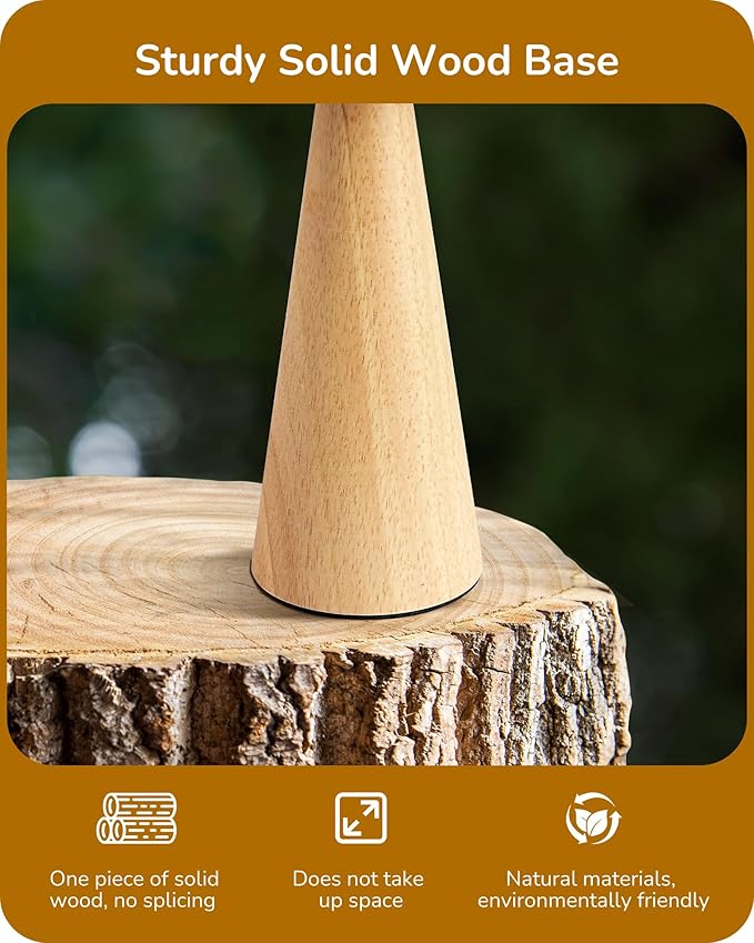 EDISHINE 13.58" Small Cute Table Lamp, Wooden Base Bedside Lamp with Beige Linen Lampshade, Space-Saving Nightstand Lamp for Nursery Bedroom Living Room, E26, ON-Off Button, Burlywood Base