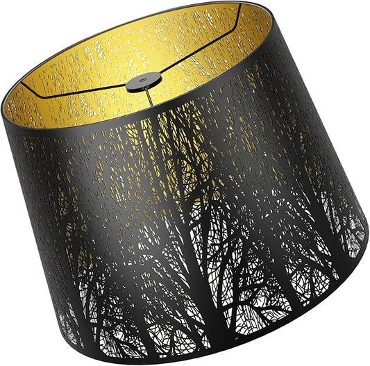 Large Lamp Shade, Metal Lampshade, drum lamp shades,replacement lamp shades For Table Lamp Floor Lamps,Gothic Style Lamp Shade,12x14x10 inches, Tree Pattern Design, Black and Bronze.