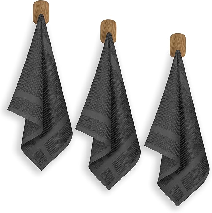 100% Cotton Kitchen Towels, 16"x26", 3 Pack, Waffle Weave, Absorbent, Fast Drying Dishcloth Set for Cleaning, Hand Towels, Dish Rags, Wash Cloth, Durable, Machine Washable, Gray