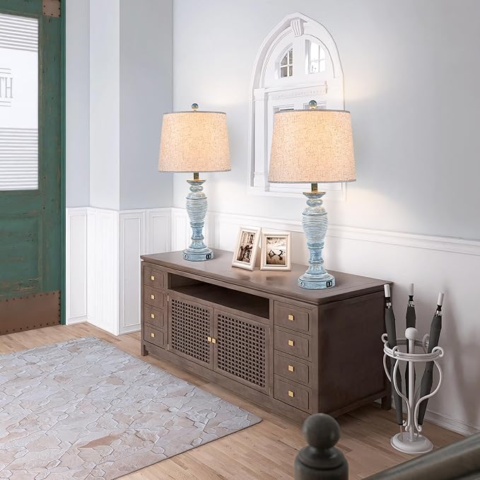 Blue Lamps Set of 2, 27.7" Table Lamps for Living Room with USB A+C Ports, Touch Lamp for Bedroom, 2 Bulbs Included