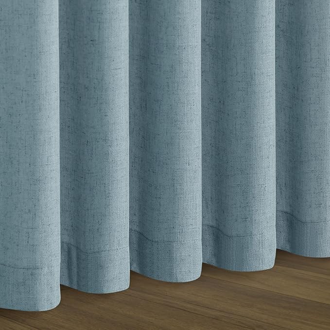 Guken Blue Linen Curtains 72 Inch Length for Living Room Bedroom 2 Panels Set Rod Pocket Light Filtering Semi Sheer Window Curtains 52 Inch Width Boho Farmhouse Linen Drapes Dusty Blue, W52xL72