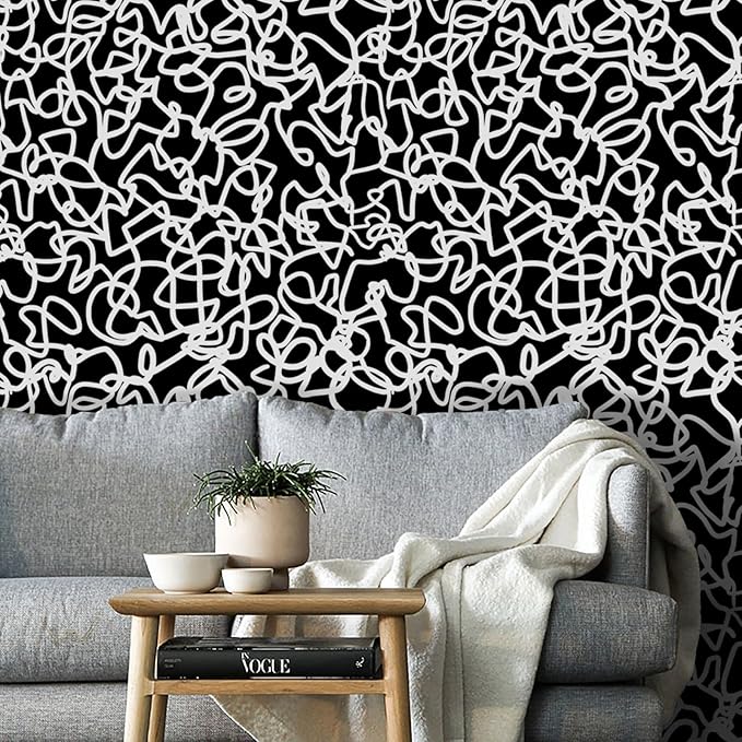 Ismoon 17.3"x393" Peel and Stick Wallpaper Black and White Contact Paper Black Modern Striped Removable Self-Adhesive Wall Paper Renter Friendly Wallpaper for Bathroom Bedroom Cabinets Decor Vinyl