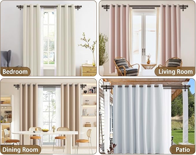 KAMANINA 1 Inch Double Curtain Rod 36 to 72 Inches (3-6 Feet), Bronze Heavy Duty Curtain Rods for Windows, Telescoping Double Drapery Rods with End Caps