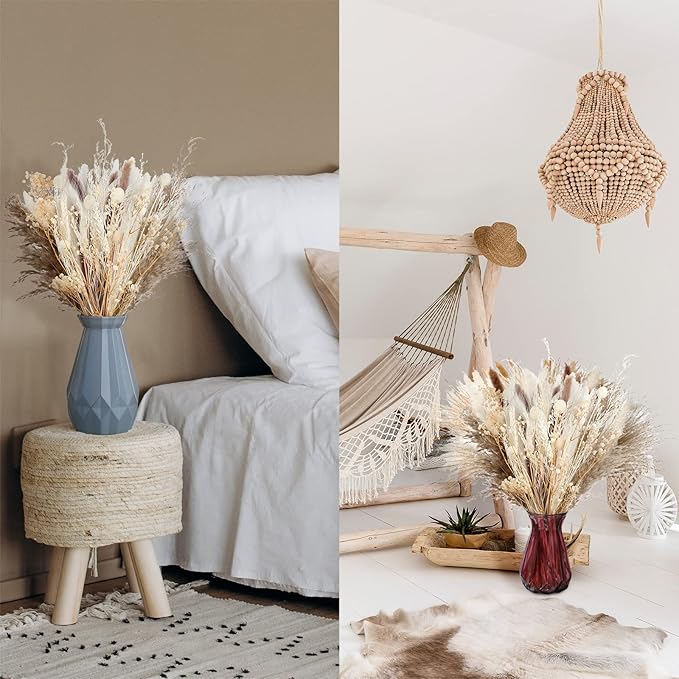 Treela 324 Pcs Dried Pampas Grass Decor 17 Inch White Pampas Reed Grass Fluffy Wedding Boho Flowers 10 Various Natural Dried Flower Bouquet Bunny Tails for Home Table Decor Rustic Farmhouse Party