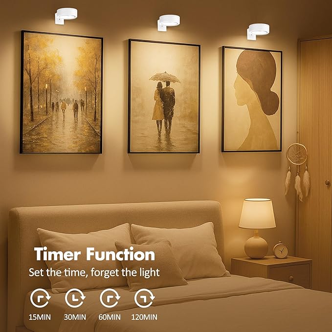 6Pcs Picture Light Battery Operated, Magnetic Led Painting Light with Remote Dimmable and Timer, 3 Lighting Modes Art Display Light for Picture Frame Paintings, Wireless Wall Decor Puck Lights