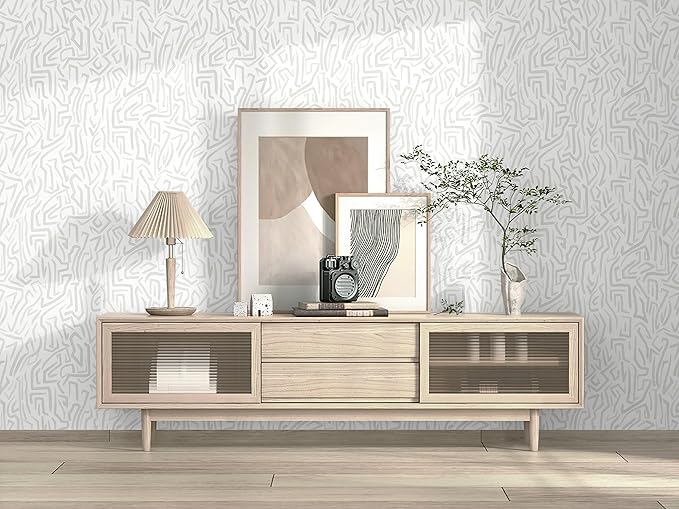 Ismoon 17.3"x 78.7"Gray and White Wall Paper Peel and Stick Modern Gray Striped Wallpaper Removable Self-Adhesive Neutral Wallpaper Contact Paper for Cabinets and Drawers Vinyl Rol
