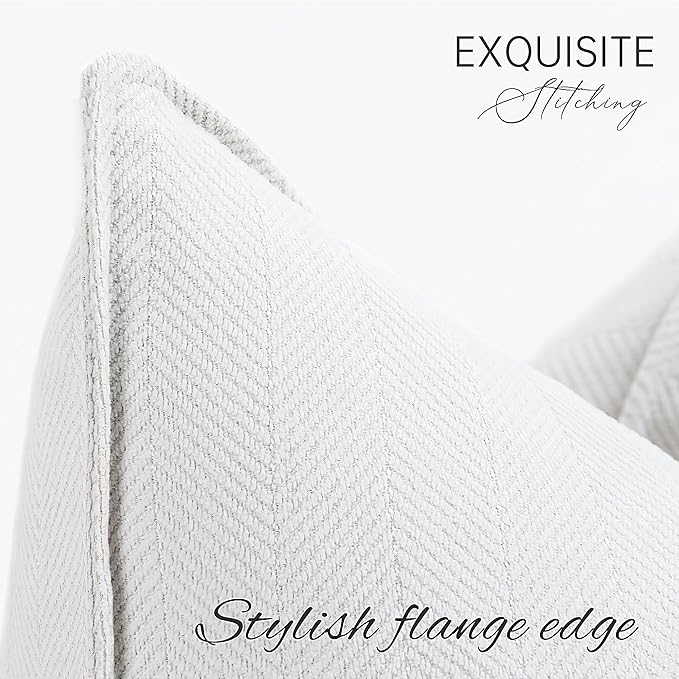 ZWJD Cream Pillow Covers 12x20 Set of 2 Chenille Throw Pillow Covers with Elegant Design Soft and Luxurious Decorative Throw Pillows for Couch, Bed, and Home Decor