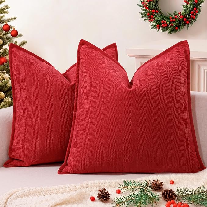 ZWJD Christmas Pillow Covers 24x24 Set of 2 Chenille Throw Red Cushion Covers with Elegant Design Soft and Luxurious Decorative Pillows for Couch, Bed, and Christmas Decor