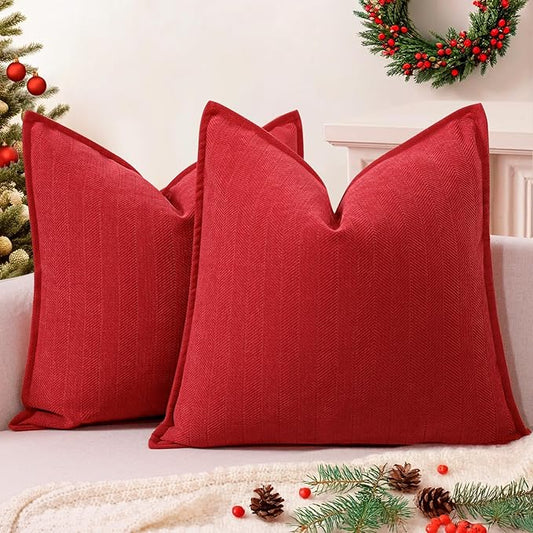 ZWJD Christmas Pillow Covers 26x26 Set of 2 Chenille Throw Red Cushion Covers with Elegant Design Soft and Luxurious Decorative Pillows for Couch, Bed, and Christmas Decor