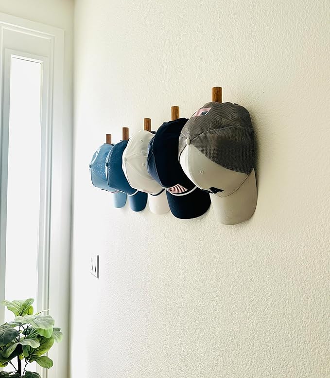 Wooden Coat Hooks, Decorative Wall Hooks for Bags, Hats, Coats, Purse, Heavy Duty, Sturdy, Natural Oak, Easy to Install, Holds Up to 7lbs - Pack of 5