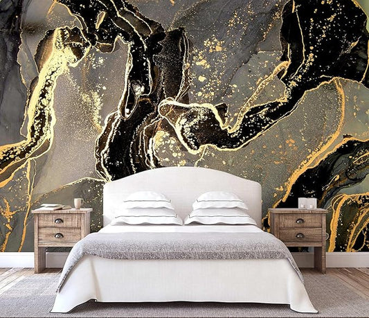 WFBHUA-Black and Golden Marble Wallpaper Modern Large Art Photo Wall Murals Living Room Bedroom Office (Not Peel and Stick)