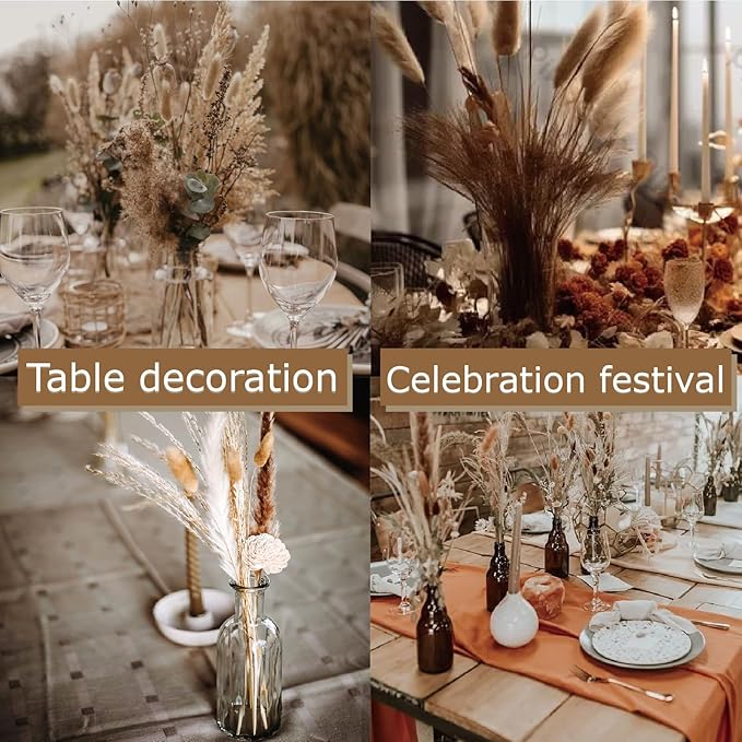 180 PCS Bunny Tails Dried Pampas Grass Decor, 17'' Brown Pampas Grass, Natural Rabbit Tail Dried Flowers, Dried Pampas Grass Brown Florals for Boho Wedding, Baby Birthday Party, Christmas, Halloween