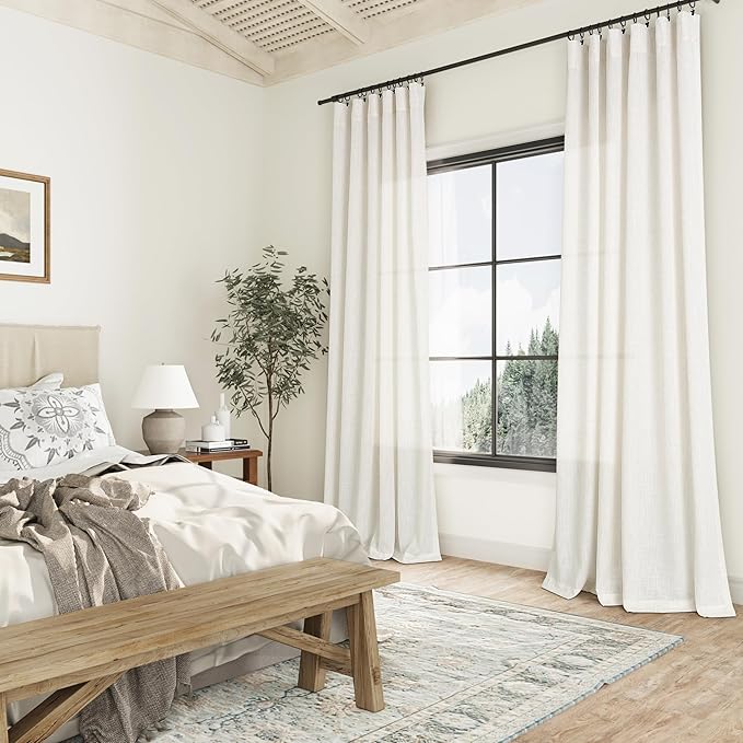 Guken Natural Linen Curtains 102 Inch Length for Living Room Bedroom 2 Panels Set Rod Pocket Light Filtering Semi Sheer Window Curtains 40 Inch Width Boho Farmhouse Linen Drapes Cream Ivory, W40xL102