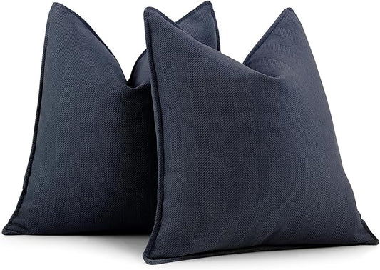 ZWJD Navy Pillow Covers 24x24 Set of 2 Chenille Throw Pillow Covers with Elegant Design Soft and Luxurious Decorative Throw Pillows for Couch, Bed, and Home Decor