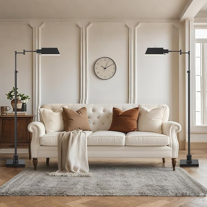 GyroVu Traditional Height Adjustable Pharmacy Floor Lamp with 350° Swing Arm, 3 Color Temperature Adjustable Standing Lamp Metal Shade for Living Room Reading House Bedroom Home Office(Black)