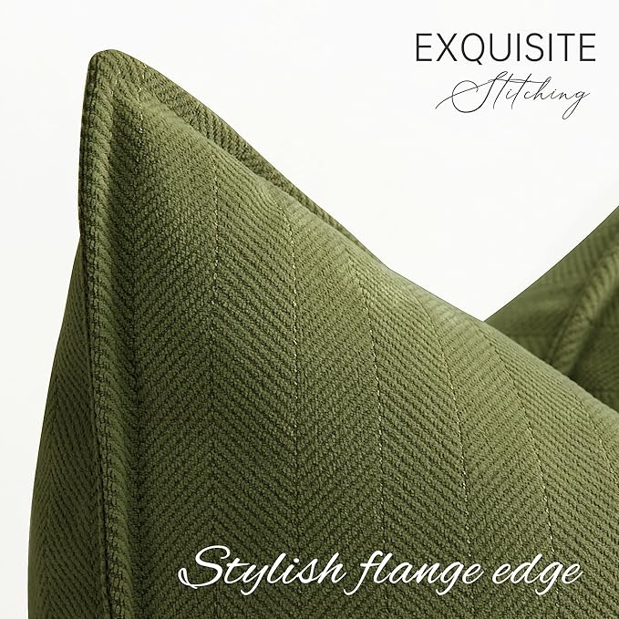 ZWJD Olive Green Pillow Covers 20x20 Set of 2 Chenille Throw Pillow Covers with Elegant Design Soft and Luxurious Decorative Throw Pillows for Couch, Bed, and Home Decor