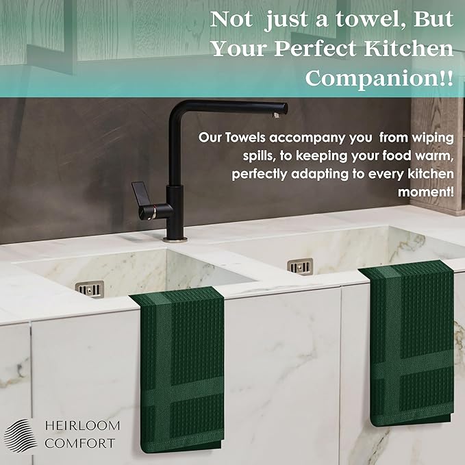 12 Pack Multi Color Waffle Weave Kitchen Towels, 16x26 Inch, 100% Cotton, Super Absorbent, Quick Dry, Hand Towels for Drying Dishes, Cleaning, Durable - Red, White, Forest Green