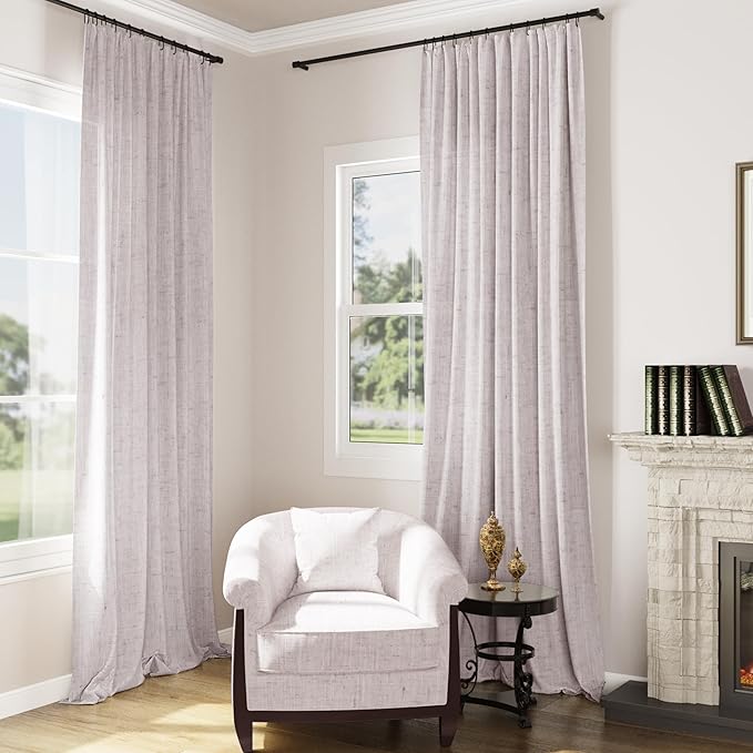 Guken Pastel Linen Linen Curtains 108 Inches Long 2 Panel Set Rod Pocket Semi Sheer Dining Room Cozy Bedroom Decor Cotton Look Country Rustic Farmhouse Boho Curtains 52x108