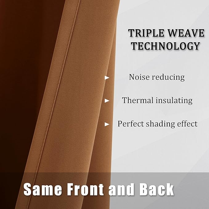 DUALIFE Caramel Brown Blackout Curtains for Bedroom - 96 Inch Long Curtains Floor to Ceiling Thermal Insulated Privacy Assured Drapes 2 Panels Set, Dark Oak Vintage Decor 52 Inch Wide Grommet Top